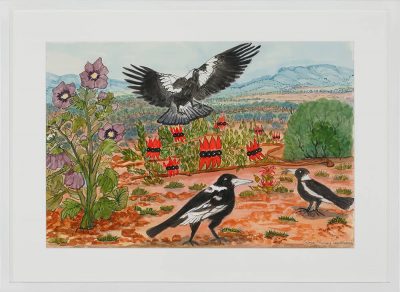 ILT05-23-Magpies-desert-rose-Sturts-desert-pea-Selma-Nunay-Coulthard