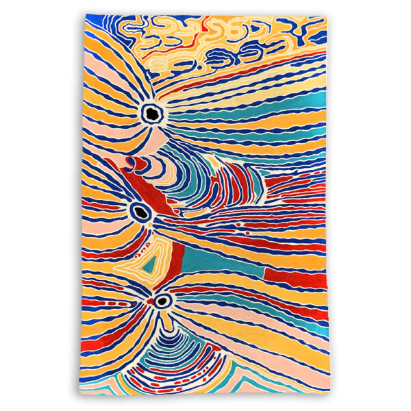 Large chain stitch kilim rug wall hanging designed by Liddy Napanangka Walker. Made by Better World Arts available from Flying Fox Fabrics