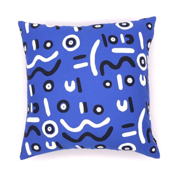 Fabric cushion cover made from fabric designed by Roseranna Larry of Ikuntji Artists and hand printed in Australia. Made by Flying Fox Fabrics
