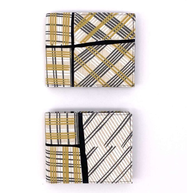 Lindon wallet made by Flying Fox Fabrics from hand printed fabric designed by Deborah Wurrkidj of Babbarra Designs in Maningrida