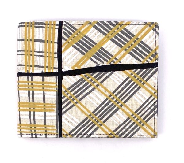 Lindon wallet made by Flying Fox Fabrics from hand printed fabric designed by Deborah Wurrkidj of Babbarra Designs in Maningrida