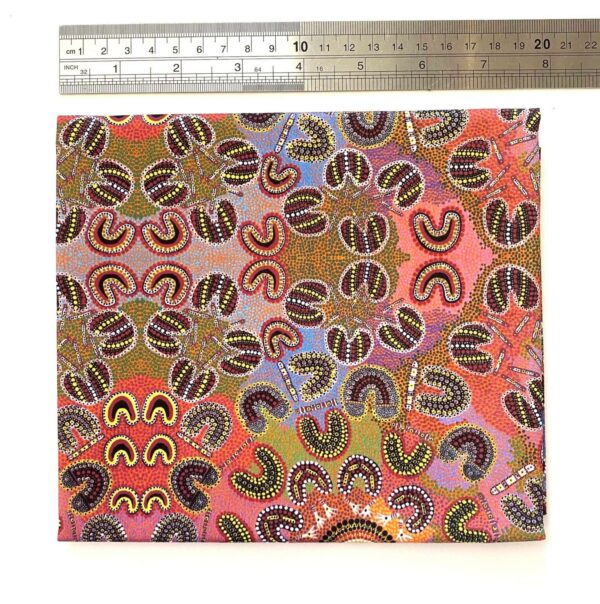 Zeza Nampijinpa painting of Yawulyu on fabric fat quarter pink Songlines Darwin